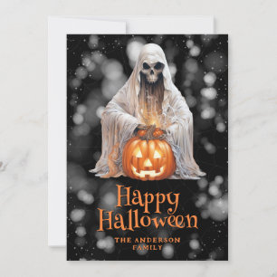 Spooky Ghost Jack O'Lantern Halloween Card