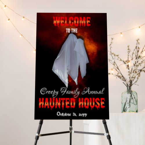 Spooky Ghost on Fiery Sky Haunted House Welcome Fo Foam Board