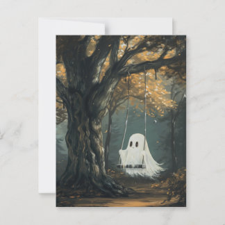 Spooky Ghost on Swing Autumn Halloween Postcard