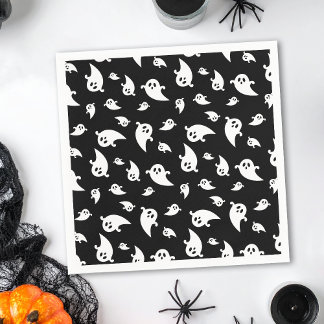 Spooky Ghost Pattern On Black Decorative Halloween Napkins