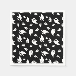 Spooky Ghost Pattern On Black Decorative Halloween Napkins