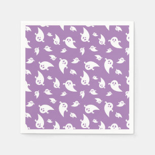 Spooky Ghost Pattern On Purple Cute Halloween Napkins