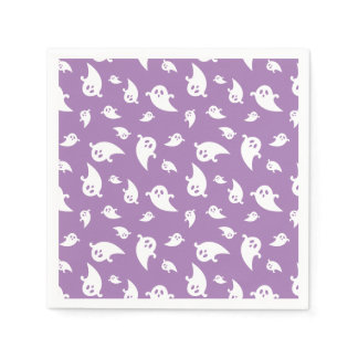 Spooky Ghost Pattern On Purple Cute Halloween Napkins