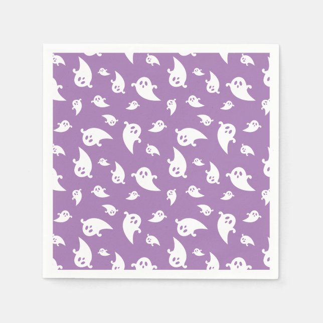 Spooky Ghost Pattern On Purple Cute Halloween Napkins (Front)