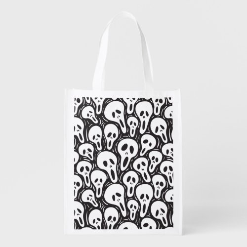 Spooky Ghost Pattern Reusable Grocery Bag