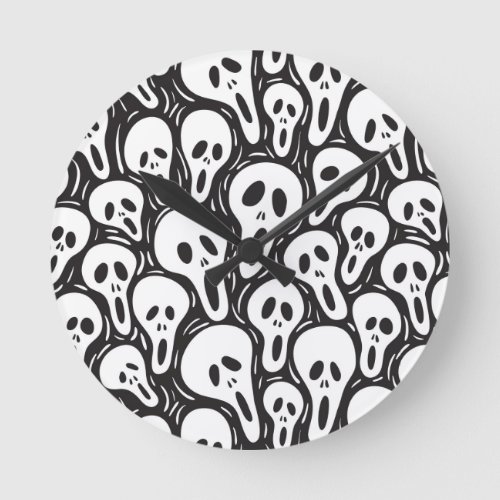Spooky Ghost Pattern Round Clock