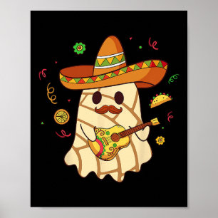 Spooky Ghost Play Guitar Conchas Pan Dulce Hallowe Poster