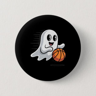 Spooky Ghost Playing Basketball Retro Halloween Co Button