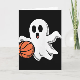 Spooky Ghost Playing Basketball Retro Halloween Co Card