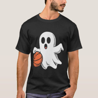 Spooky Ghost Playing Basketball Retro Halloween Co T-Shirt