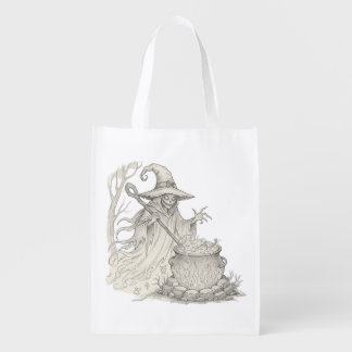 Spooky Ghost pot stirring Halloween T-Shirt Grocery Bag