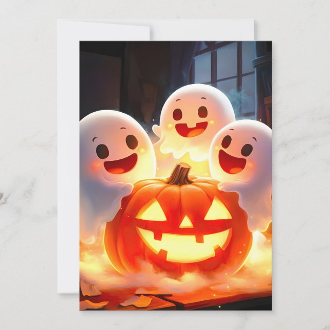 Spooky Ghost Pumpkin Party Glow Holiday Card (Front)