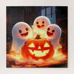 Spooky Ghost Pumpkin Party Glow Jigsaw Puzzle