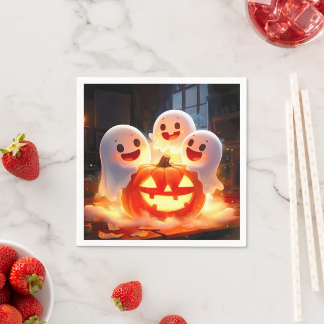 Spooky Ghost Pumpkin Party Glow Napkins (Insitu)