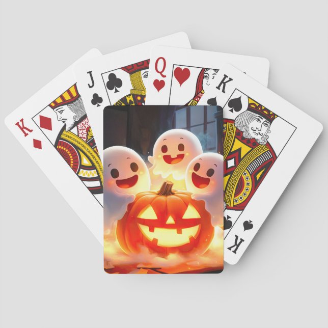 Spooky Ghost Pumpkin Party Glow Poker Cards (Back)