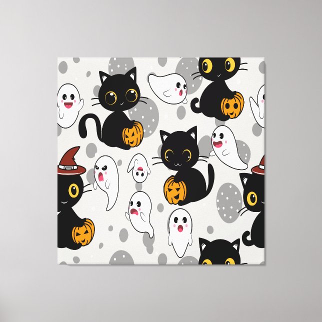 Spooky Ghost Pumpkin Paws Canvas Print (Front)