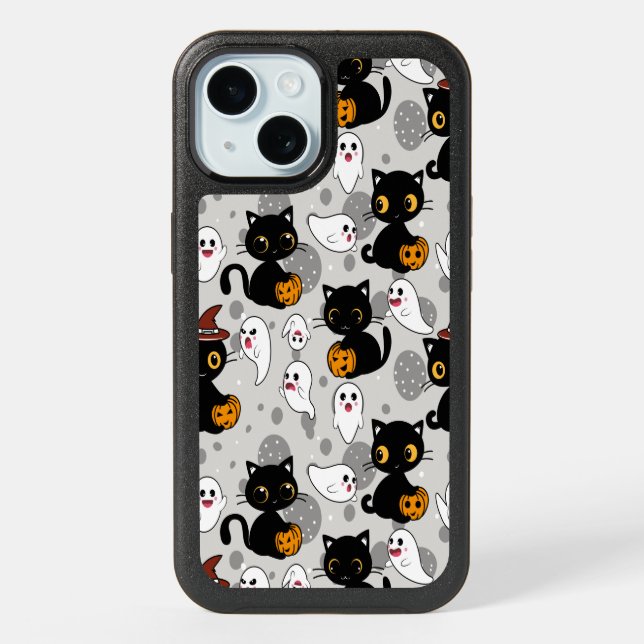 Spooky Ghost Pumpkin Paws iPhone 15 Case (Back)