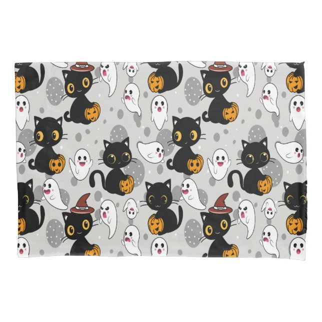 Spooky Ghost Pumpkin Paws Pillow Case (Front)