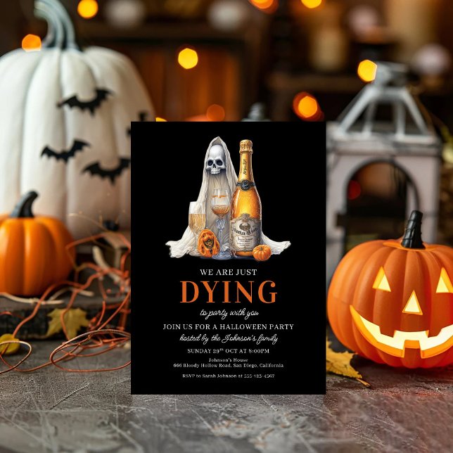 Spooky Ghost Pumpkin Wine Halloween Party Holiday Card (Creator Uploaded)