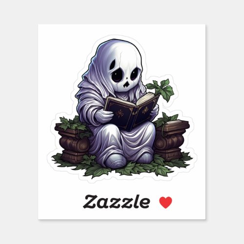 Spooky Ghost Reading A Book Funny Bookworm Reading Sticker