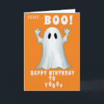 Spooky ghost retro halloween Birthday Card<br><div class="desc">Spooky ghost retro halloween birthday card.

Cute retro BOO! ghost.

Customizable inside.

Please check out our range of fun,  colorful,  exciting cards in a variety of themes !</div>