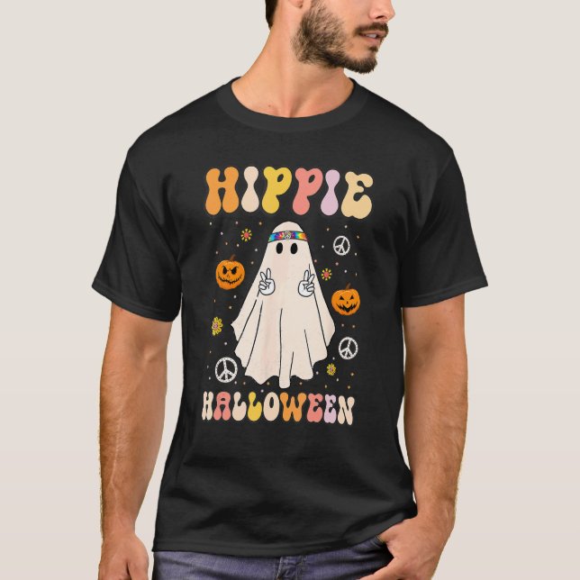 Spooky Ghost Retro Let's Go Ghouls Halloween Ghost T-Shirt (Front)