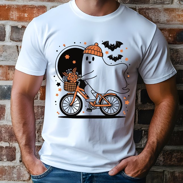 Spooky Ghost Riding Bicycle Modern Halloween Tri-Blend Shirt (Creator Uploaded)