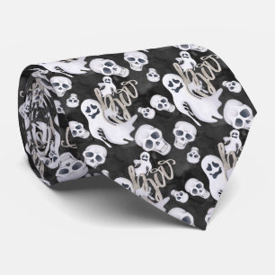 spooky ghost skulls Halloween tiled pattern Neck Tie