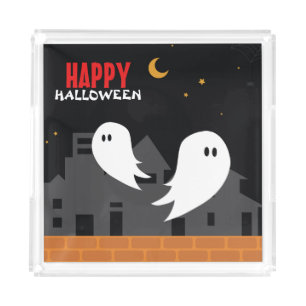 Spooky ghost town halloween cartoon  acrylic tray