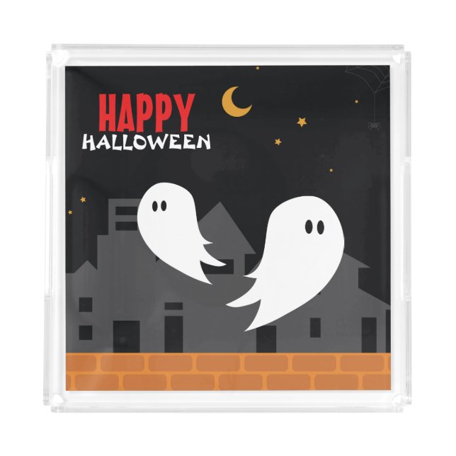 Spooky ghost town halloween cartoon  acrylic tray (Front)