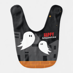 Spooky ghost town halloween cartoon baby bib