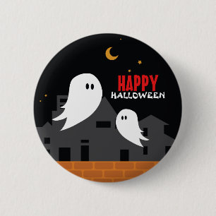 Spooky ghost town halloween cartoon button