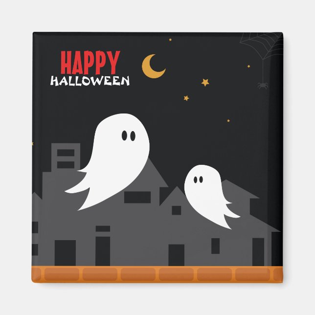 Spooky ghost town halloween cartoon  magnet (Front)