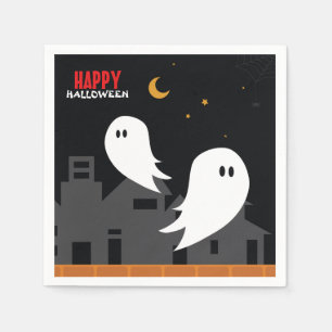 Spooky ghost town halloween cartoon napkins