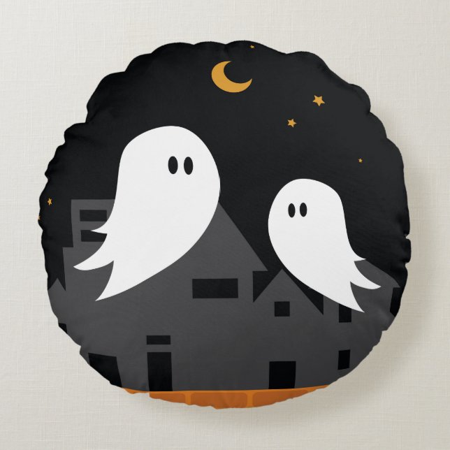 Spooky ghost town halloween cartoon round pillow (Front)