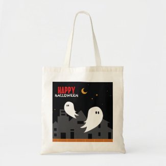 Spooky ghost town halloween cartoon tote bag