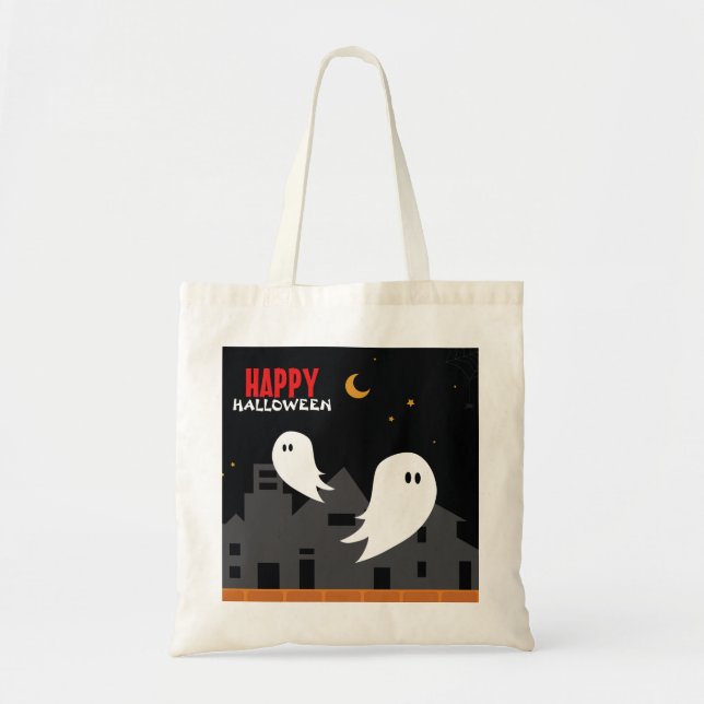 Spooky ghost town halloween cartoon tote bag (Front)