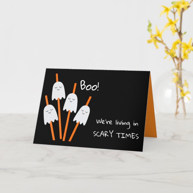Spooky Ghost Typography Cartoon Fun Cute Greeting Card (Yellow Flower)