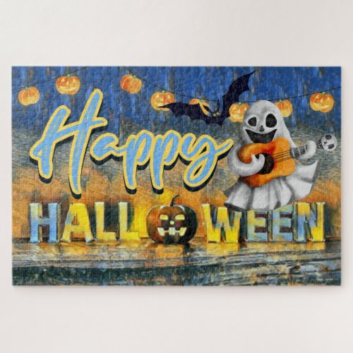 Spooky Ghost w Guitar _ Jack_o_lantern Halloween Jigsaw Puzzle