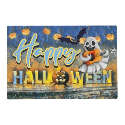 Spooky Ghost w Guitar _ Jack_o_lantern Halloween Placemat