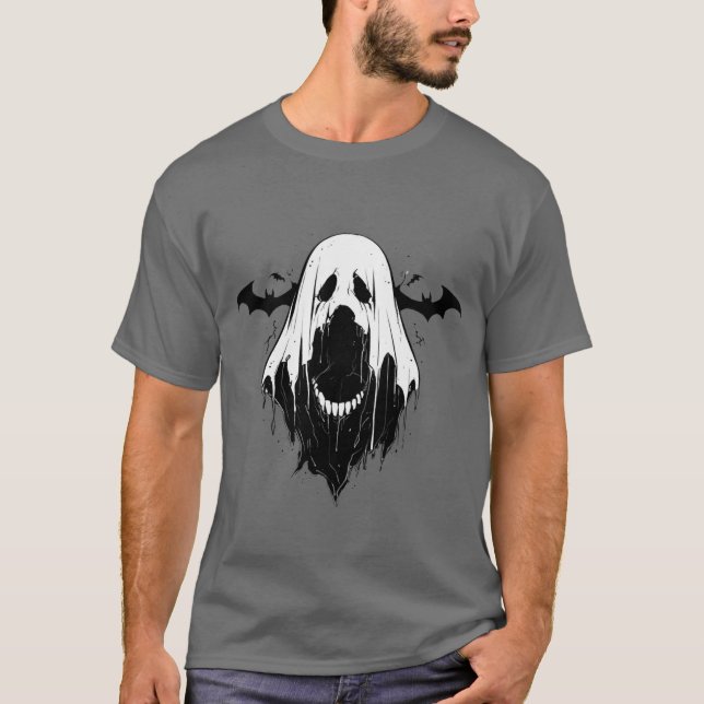 Spooky Ghost with Bats T-Shirt (Front)