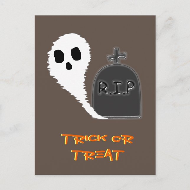 Spooky Ghost With Grave Halloween Holiday Postcard (Front)