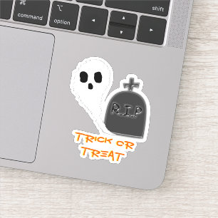 Spooky Ghost With Grave Halloween Vinyl Sticker