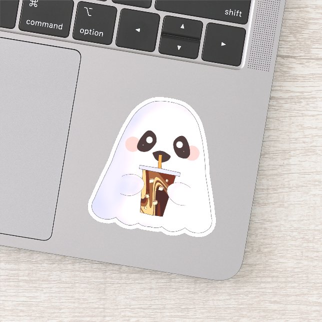 Spooky Ghost With Iced Coffee  Sticker (Detail)