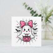 Spooky Ghost with Pink Bow Breast Cancer Awareness (Standing Front)