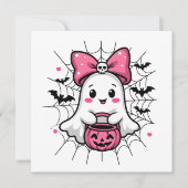 Spooky Ghost with Pink Bow Breast Cancer Awareness (Front)