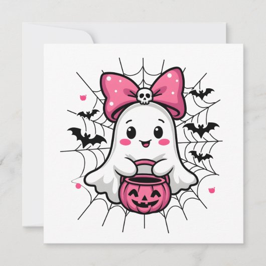 Spooky Ghost with Pink Bow Breast Cancer Awareness (Front)
