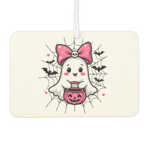 Spooky Ghost with Pink Bow Breast Cancer Awareness Air Freshener
