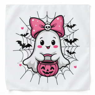 Spooky Ghost with Pink Bow Breast Cancer Awareness Bandana