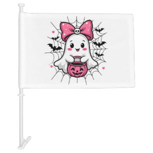 Spooky Ghost with Pink Bow Breast Cancer Awareness Car Flag